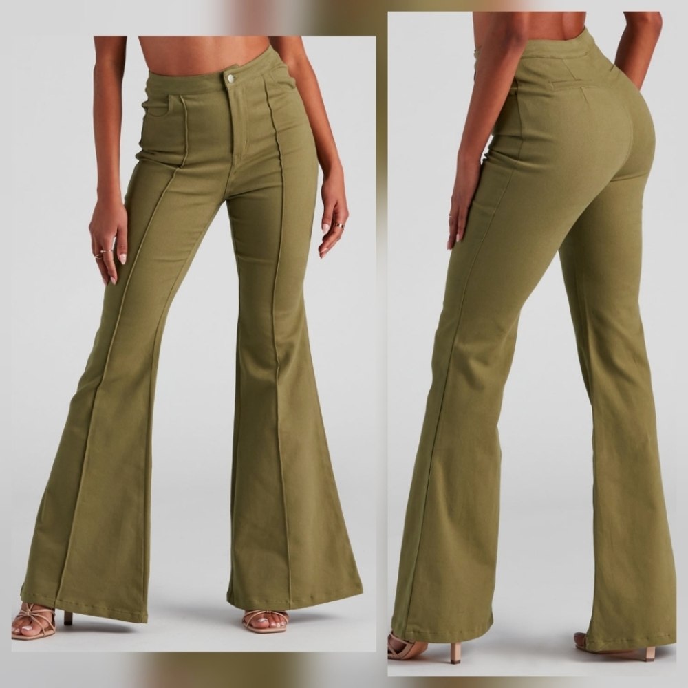 Windsor Carefree High Rise Flare Denim Pants Olive